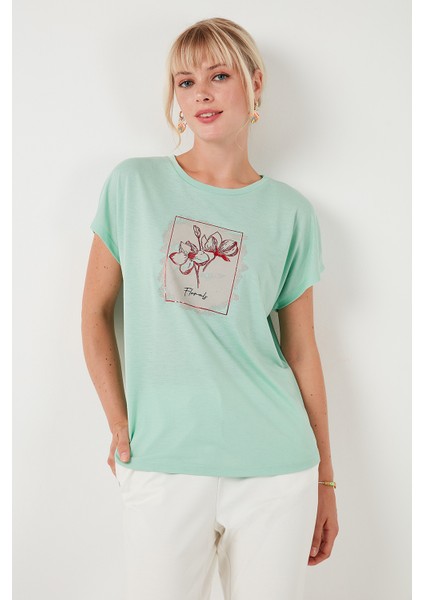 Baskılı Bisiklet Yaka Regular Fit T Shirt Kadın T Shirt 6671002