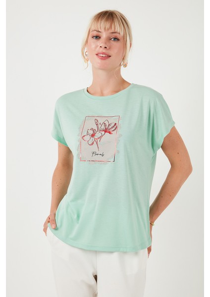 Baskılı Bisiklet Yaka Regular Fit T Shirt Kadın T Shirt 6671002