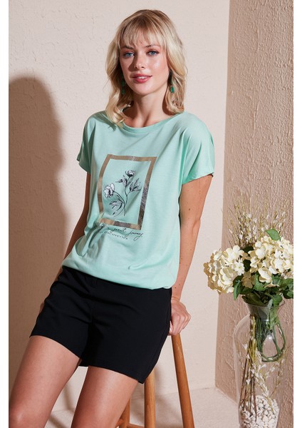 Baskılı Bisiklet Yaka Regular Fit T Shirt Kadın T Shirt 6671006