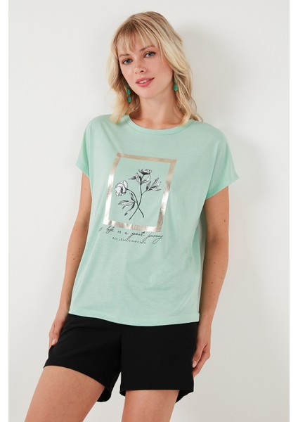 Baskılı Bisiklet Yaka Regular Fit T Shirt Kadın T Shirt 6671006