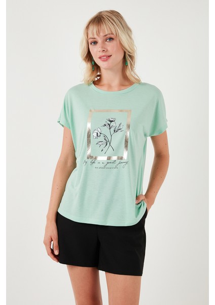 Baskılı Bisiklet Yaka Regular Fit T Shirt Kadın T Shirt 6671006
