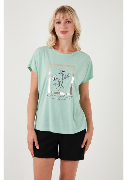 Baskılı Bisiklet Yaka Regular Fit T Shirt Kadın T Shirt 6671006