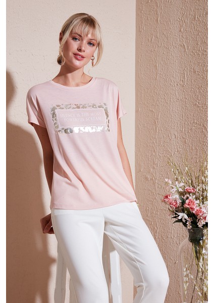 Baskılı Bisiklet Yaka Regular Fit T Shirt Kadın T Shirt 6671007