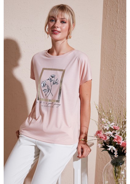 Baskılı Bisiklet Yaka Regular Fit T Shirt Kadın T Shirt 6671006