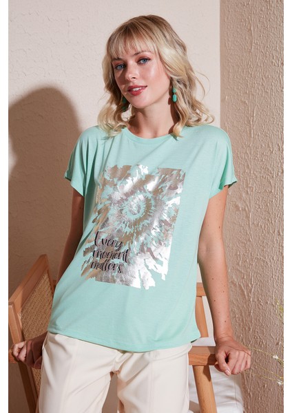 Baskılı Bisiklet Yaka Regular Fit T Shirt Kadın T Shirt 6671001