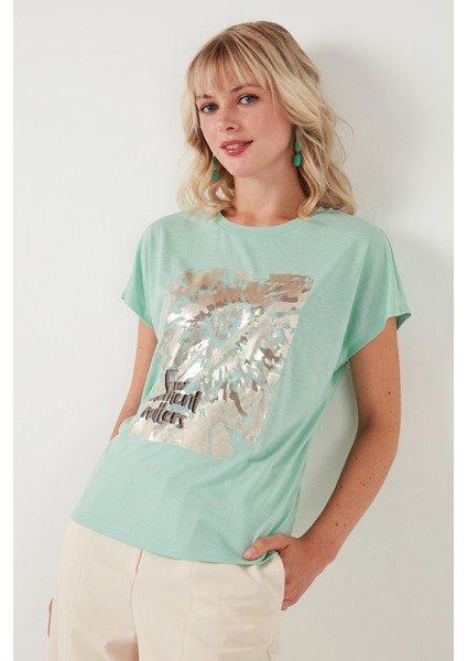 Baskılı Bisiklet Yaka Regular Fit T Shirt Kadın T Shirt 6671001