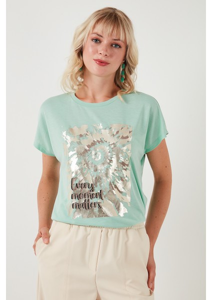 Baskılı Bisiklet Yaka Regular Fit T Shirt Kadın T Shirt 6671001