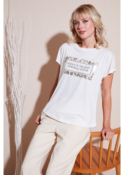 Baskılı Bisiklet Yaka Regular Fit T Shirt Kadın T Shirt 6671007