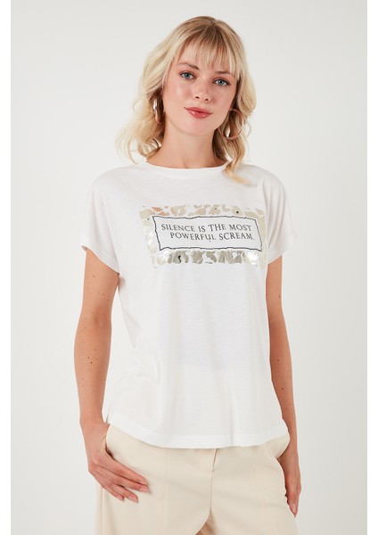 Baskılı Bisiklet Yaka Regular Fit T Shirt Kadın T Shirt 6671007 modelleri