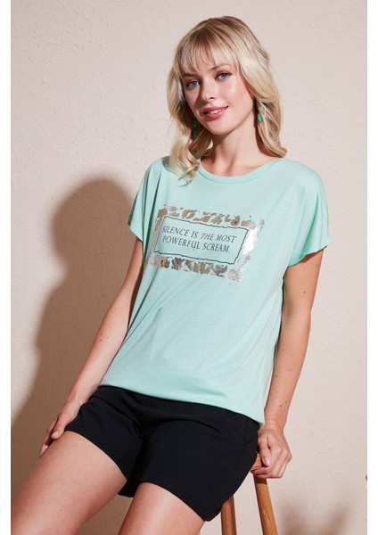 Baskılı Bisiklet Yaka Regular Fit T Shirt Kadın T Shirt 6671007