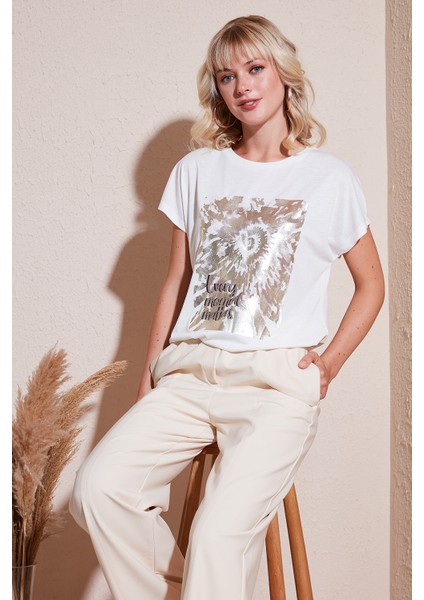 Baskılı Bisiklet Yaka Regular Fit T Shirt Kadın T Shirt 6671001