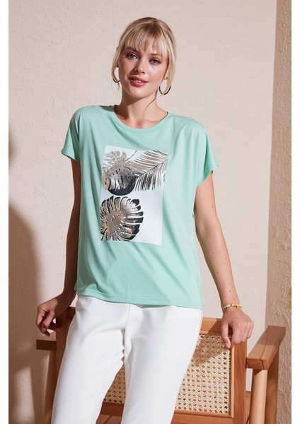 Baskılı Bisiklet Yaka Regular Fit T Shirt Kadın T Shirt 6671004