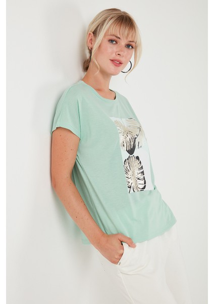 Baskılı Bisiklet Yaka Regular Fit T Shirt Kadın T Shirt 6671004 fırsatları