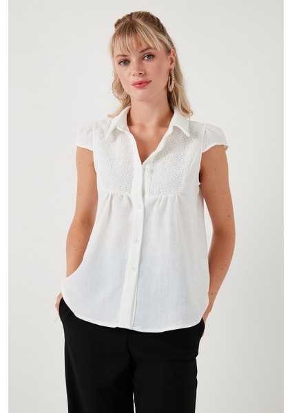 Dantel Detaylı Kısa Kollu Regular Fit Gömlek Bayan Gömlek 611GO0215 modelleri