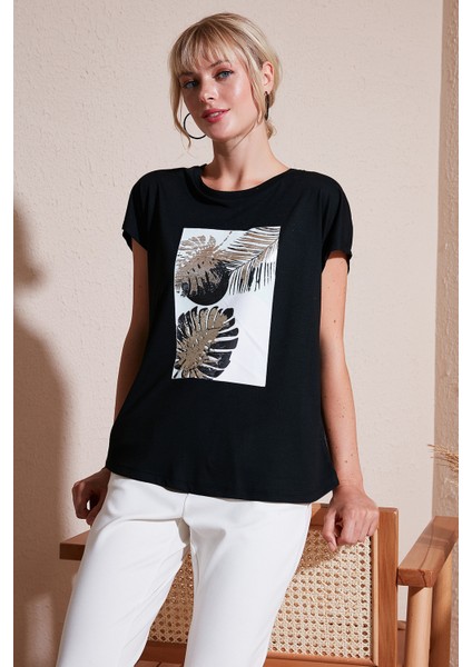 Baskılı Bisiklet Yaka Regular Fit T Shirt Kadın T Shirt 6671004