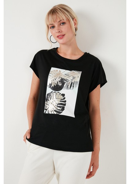 Baskılı Bisiklet Yaka Regular Fit T Shirt Kadın T Shirt 6671004 fırsatları