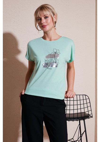 Baskılı Bisiklet Yaka Regular Fit T Shirt Kadın T Shirt 6671005
