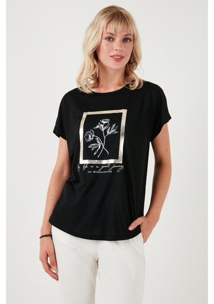 Baskılı Bisiklet Yaka Regular Fit T Shirt Kadın T Shirt 6671006