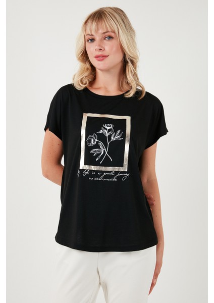 Baskılı Bisiklet Yaka Regular Fit T Shirt Kadın T Shirt 6671006