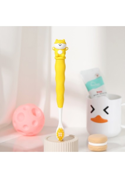 Karikatür Çocuk Diş Fırçası Tek Paket 3-12 Yaş Yaratıcı Silikon Saplı Bebek Ultra Ince Yumuşak Kıllı Diş Fırçası (Yurt Dışından)