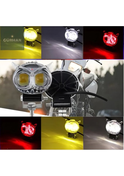 Universal Üç Renk Üç Modlu Sarı-Beyaz-Kırmızı Baykuş Sis Farı Araç Motosiklet Ofroad Uyumlu 1 Adet modelleri