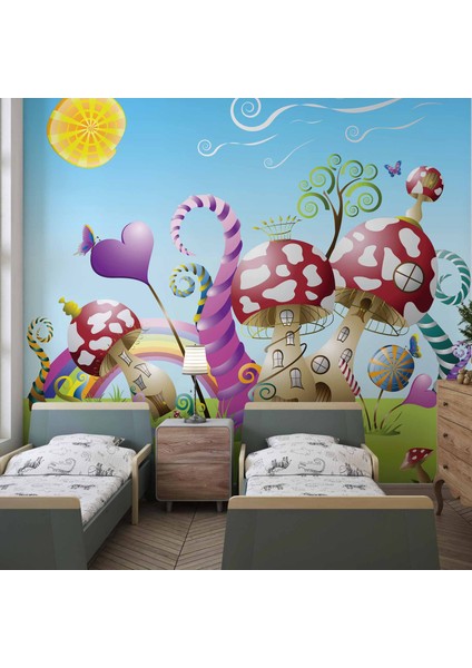 Mantar Evler Çocuk Odası Duvar Kağıdı Baskı