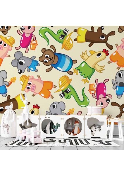 Sevimli Hayvan Figürlü Çocuk Odası Duvar Kağıdı Baskı modelleri