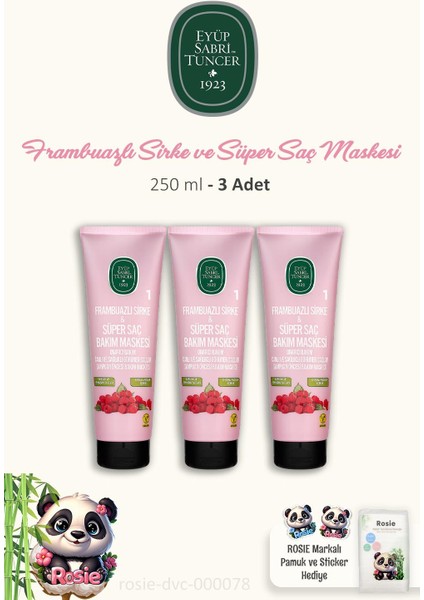 3 'lü Frambuazlı Sirke Saç Maskesi 250 ml ve Rosıe Pamuk