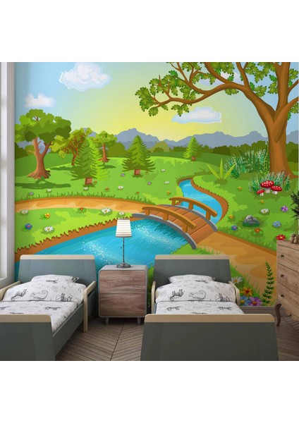 Dere Manzaralı Çocuk Odası Duvar Kağıdı Baskı