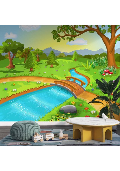 Dere Manzaralı Çocuk Odası Duvar Kağıdı Baskı modelleri