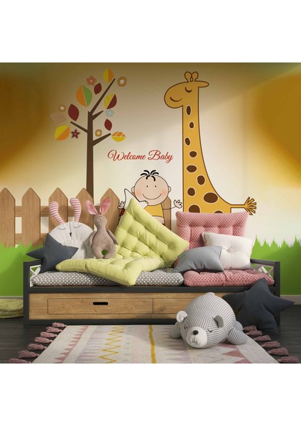 Zürafa Görselli Çocuk Odası Duvar Kağıdı Baskı