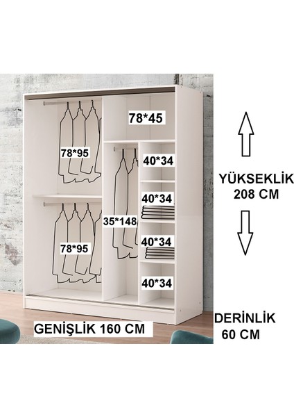 Venüs Sürgülü Gardırop 160 cm - Lefkas Ceviz Beyaz