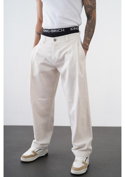 Kingbrich Beli Lastikli Rahat Kesim Keten Erkek Pantolon