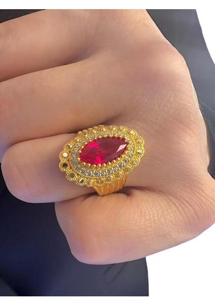 Yakut Taşlı Noktalı Motif Maraş Usulü Mekik 8 Ayar Altın Yüzük fiyatları