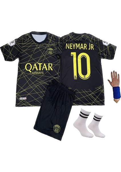 Psg Neymar Jr Siyah Gold Özel Tasarım Çocuk Futbol Forması + 4'lü Set Bileklik