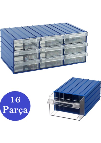 DS40 Şeffaf Çekmeceli Avadanlık Parça Kutusu 16 Parça 124X196X80 mm