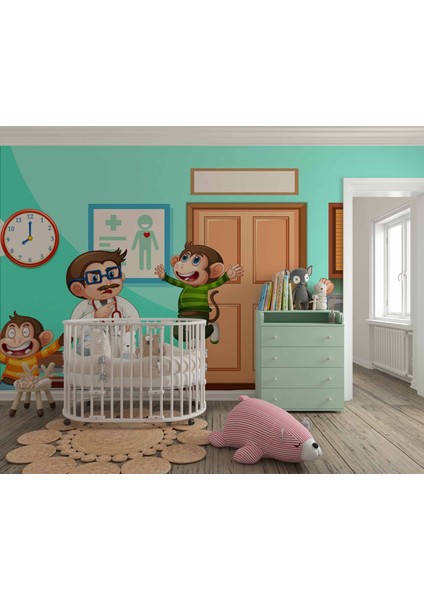 Doktor ve Maymun Desenli Çocuk Oyun Odası Duvar Kağıdı Baskı fiyatları