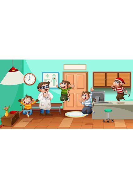 Doktor ve Maymun Desenli Çocuk Oyun Odası Duvar Kağıdı Baskı indirimleri