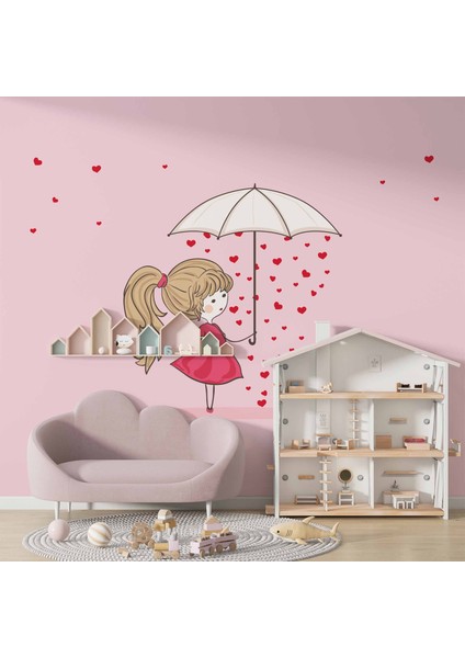 Kız Çizimi Çocuk Odası Duvar Kağıdı Baskı