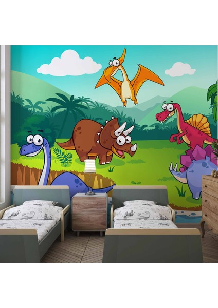 Dinozor Desenli Duvar Kağıdı Baskı