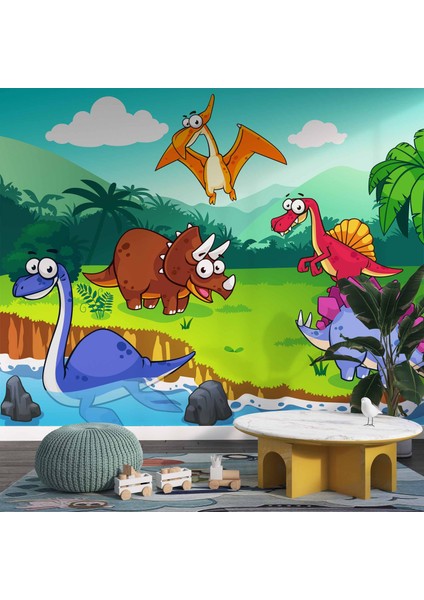 Dinozor Desenli Duvar Kağıdı Baskı