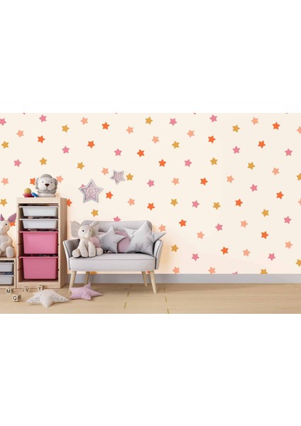 Pembe Yıldız Desenli Çocuk Odası Duvar Kağıdı Baskı fırsatları