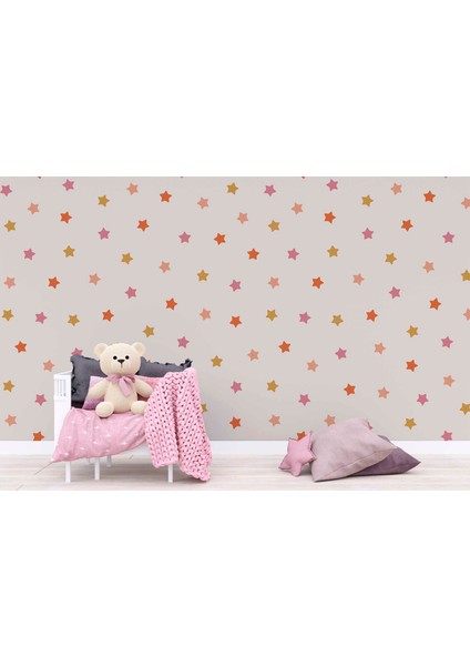 Pembe Yıldız Desenli Çocuk Odası Duvar Kağıdı Baskı indirimleri