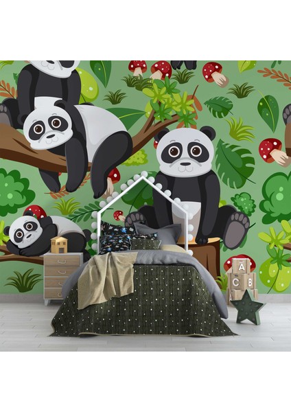 Panda Temalı Çocuk Odası Duvar Kağıdı Baskı