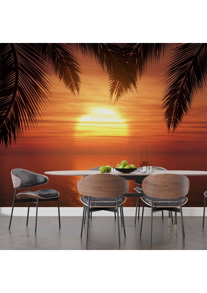 Günbatımı Palmiye Deniz Manzaralı Duvar Kağıdı Baskı indirimleri