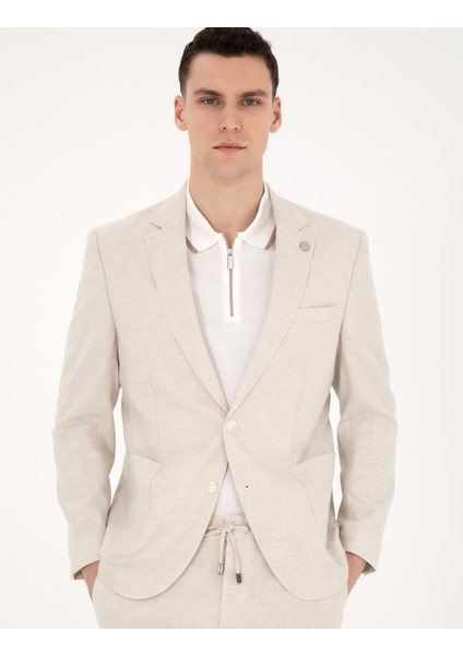 Erkek Bej Slim Fit Keten Karışımlı Çizgili Takım Elbise 50285265-VR011 fiyatları