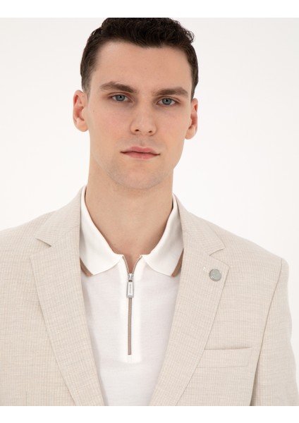 Erkek Bej Slim Fit Keten Karışımlı Çizgili Takım Elbise 50285265-VR011 fırsatları