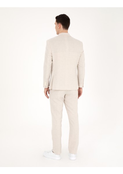 Erkek Bej Slim Fit Keten Karışımlı Çizgili Takım Elbise 50285265-VR011 indirimleri