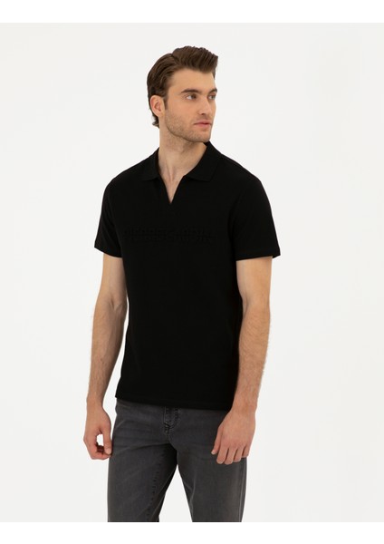 Erkek Siyah Slim Fit Tişört 50296772-VR046