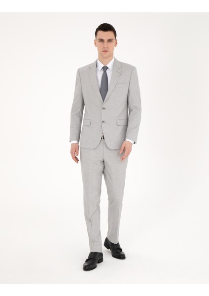 Erkek Gri Slim Fit Yün Karışımlı Takım Elbise 50285902-VR024